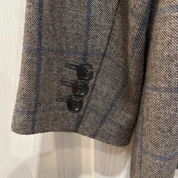 Theory one button blazer, tan/mocha with blue wide checker pattern - Picture 6 of 6